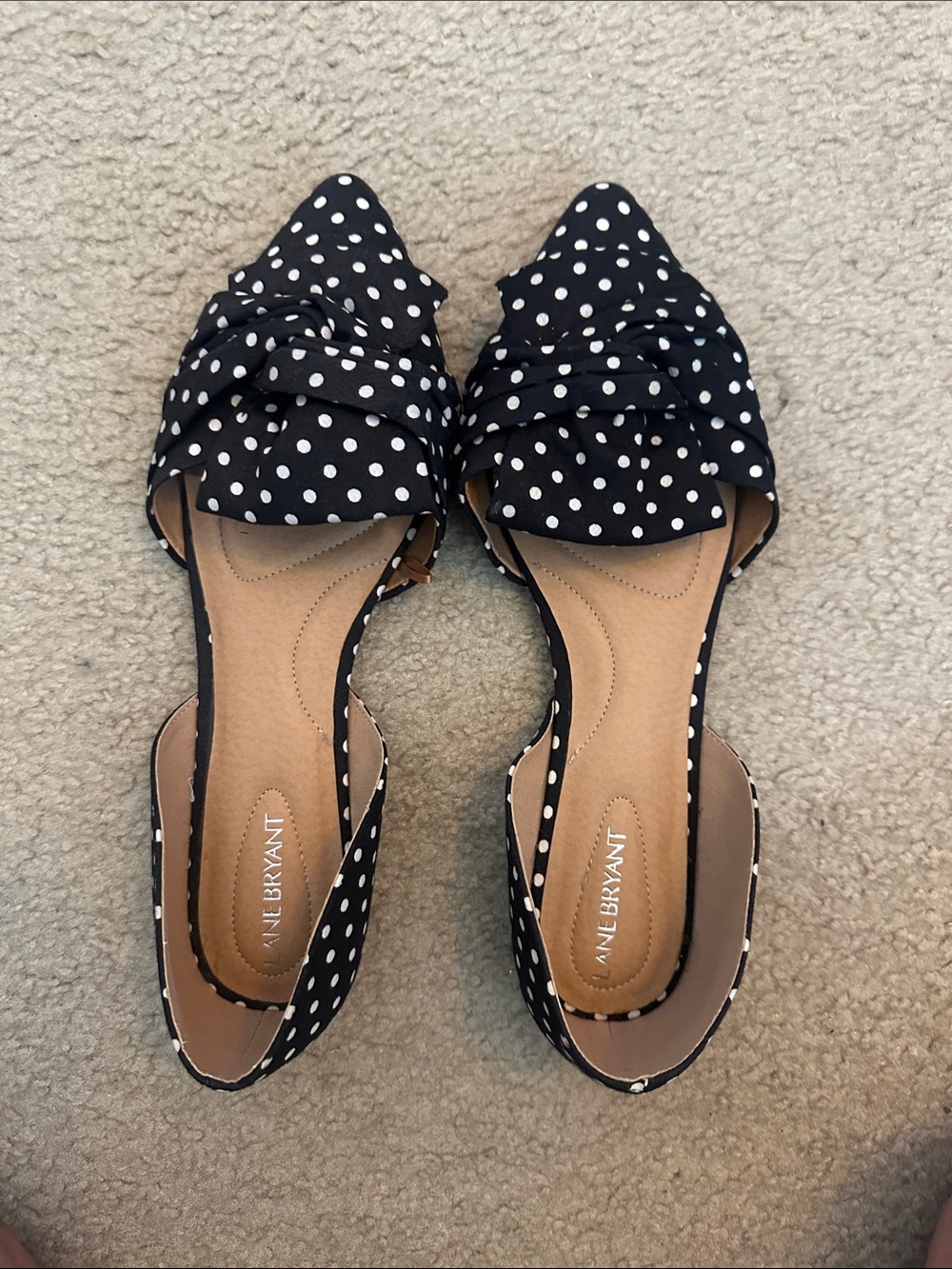 Lane Bryant Black and White Polka Dot Pointed D'Orsay Flats
